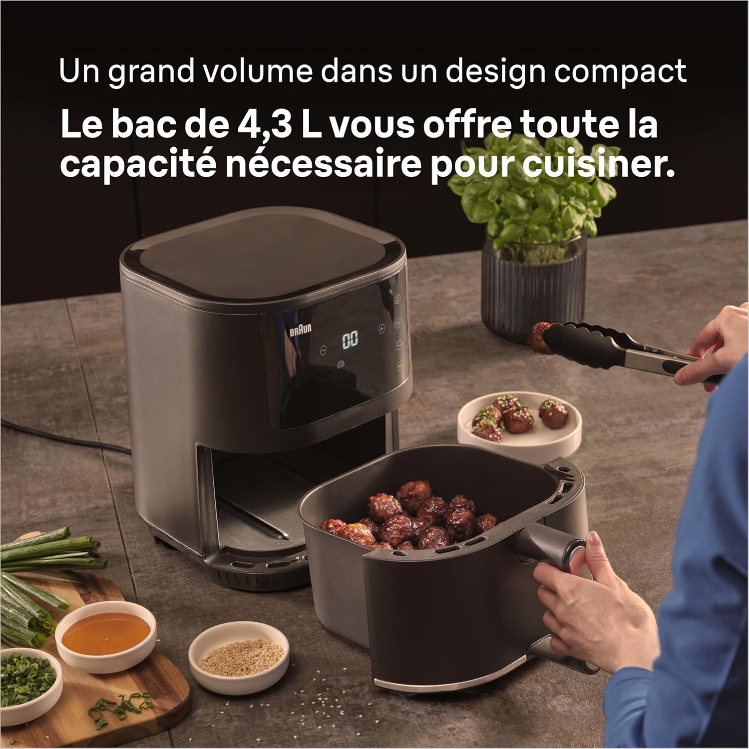 Braun MultiFry 3 HF3030IBK – Friteuse à Air 4,3L 1500W Noir Mat, Technologie RealAir, 8 Programmes, Contrôle Tactile