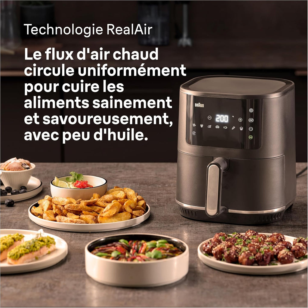 Braun MultiFry 3 HF3030IBK – Friteuse à Air 4,3L 1500W Noir Mat, Technologie RealAir, 8 Programmes, Contrôle Tactile