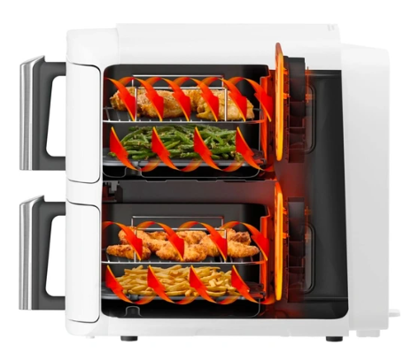 Ninja SL400EUWH Blanc : Friteuse Sans Huile Puissante, 2 Bacs, Capacité Familiale & Cuisson Healthy