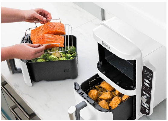 Ninja SL400EUWH Blanc : Friteuse Sans Huile Puissante, 2 Bacs, Capacité Familiale & Cuisson Healthy