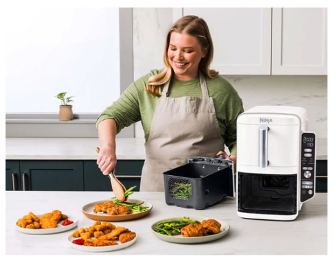 Ninja SL400EUWH Blanc : Friteuse Sans Huile Puissante, 2 Bacs, Capacité Familiale & Cuisson Healthy