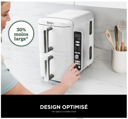 Ninja SL400EUWH Blanc : Friteuse Sans Huile Puissante, 2 Bacs, Capacité Familiale & Cuisson Healthy