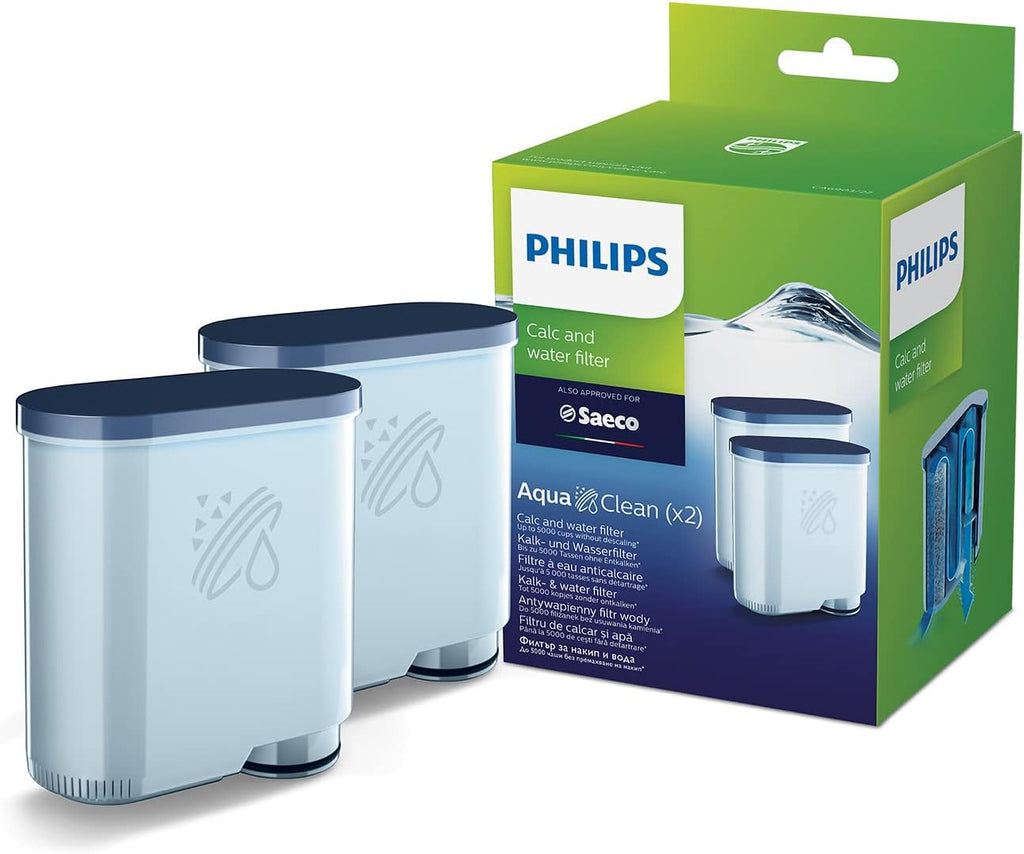 Filtre à Eau AquaClean pour Machine à Café à Grains - Lot de 2 Cartouches Jusqu'à 5000 Tasses Sans Détartrage Évite le Calcaire CA6903/22