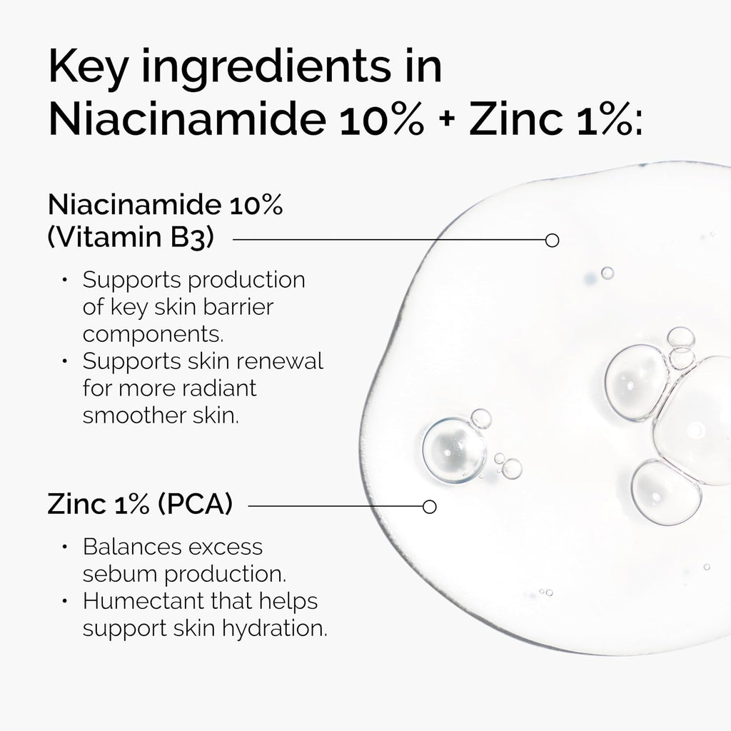 Sérum The Ordinary Niacinamide 10% + Zinc 1% 30 ml – Anti-Imperfections, Pores Réduits, Teint Lumineux