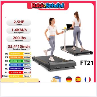 Tapis de Course PIO FT21 – Mini Tapis de Marche Électrique 2,5 HP, Vitesse 1-6 km/h, Antidérapant, Absorption des Chocs, Compact pour Bureau et Maison