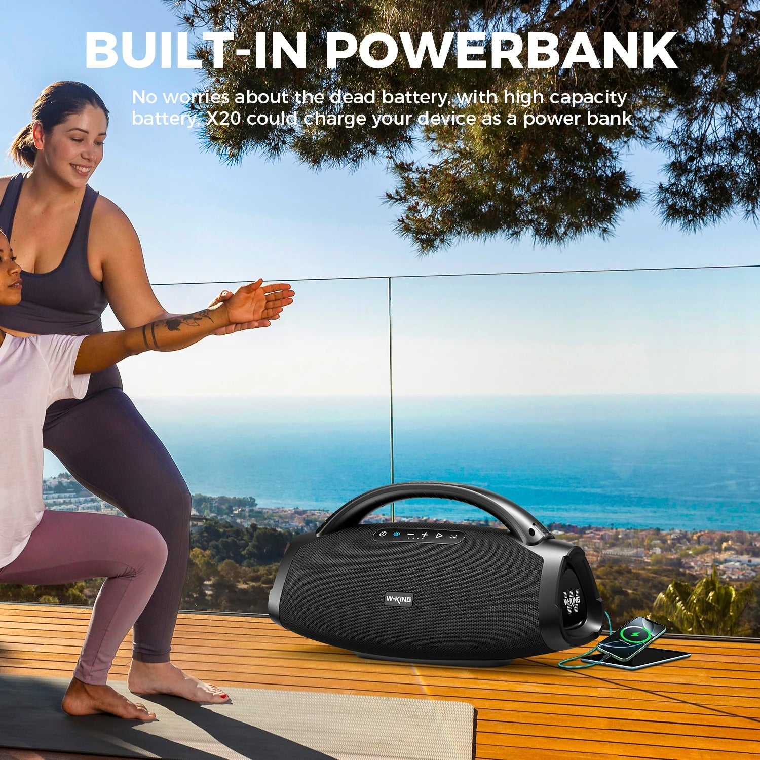 Haut-Parleur Bluetooth W-KING X20 200W RMS IPX7 Waterproof – 300W Peak Puissant pour Camping & Plage