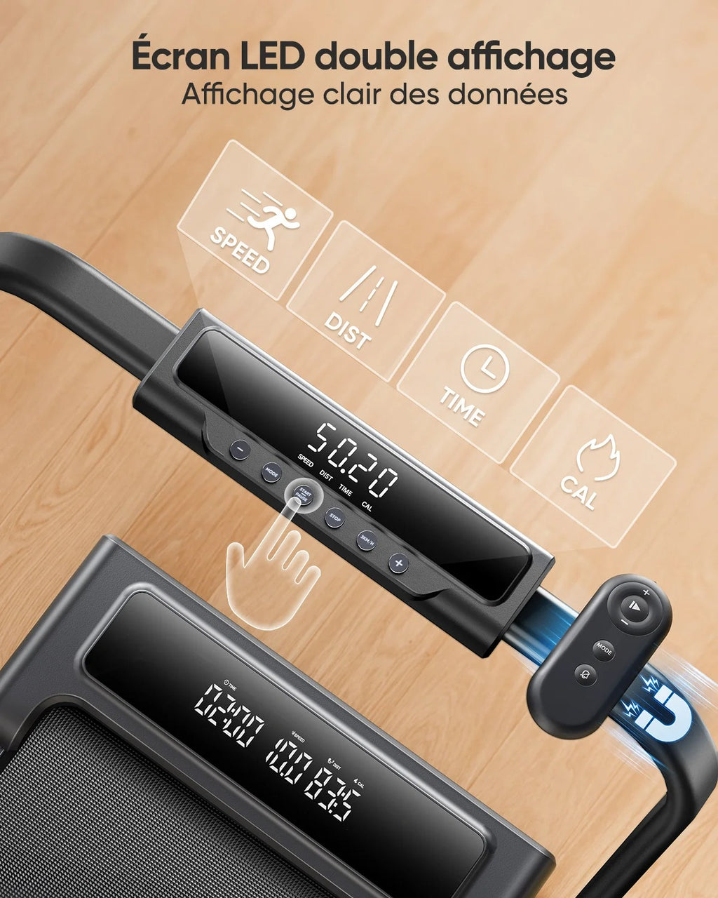 Tapis de Course Électrique Pliable 4 en 1 – Inclinaison 9%, 2.5 HP, 12 km/h – Compact et Portable, Double Écran LED, Télécommande, Utilisation Bureau et Domicile