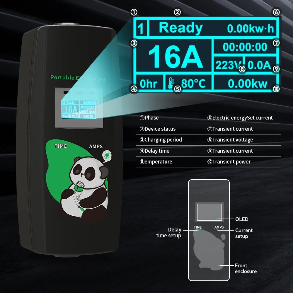 Chargeur EV Portable 11 kW 16A Type 2 – Boîte de Charge Triphasée avec Câble 5m pour Voiture Électrique, avec ou sans adaptateur