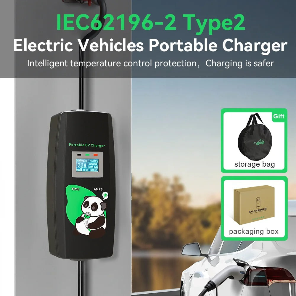 Chargeur EV Portable 11 kW 16A Type 2 – Boîte de Charge Triphasée avec Câble 5m pour Voiture Électrique, avec ou sans adaptateur
