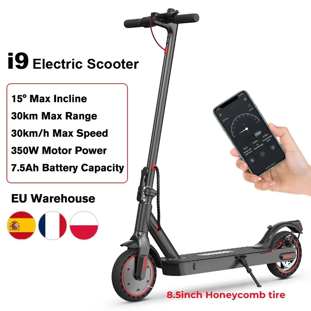 Trottinette Électrique i9 350W 36V 7,5Ah, Autonomie 30km, Pneus 8,5" Nid d'Abeille, Rika Scdoms avec Appli et Écran